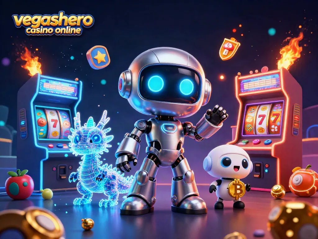 Engage with vegashero casino online in a vibrant 3D gaming atmosphere filled with neon and excitement.
