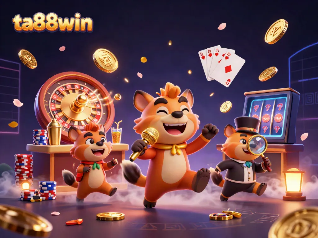 Experience the vibrant world of ta88win with lively hyenas in a dynamic comedy casino scene.
