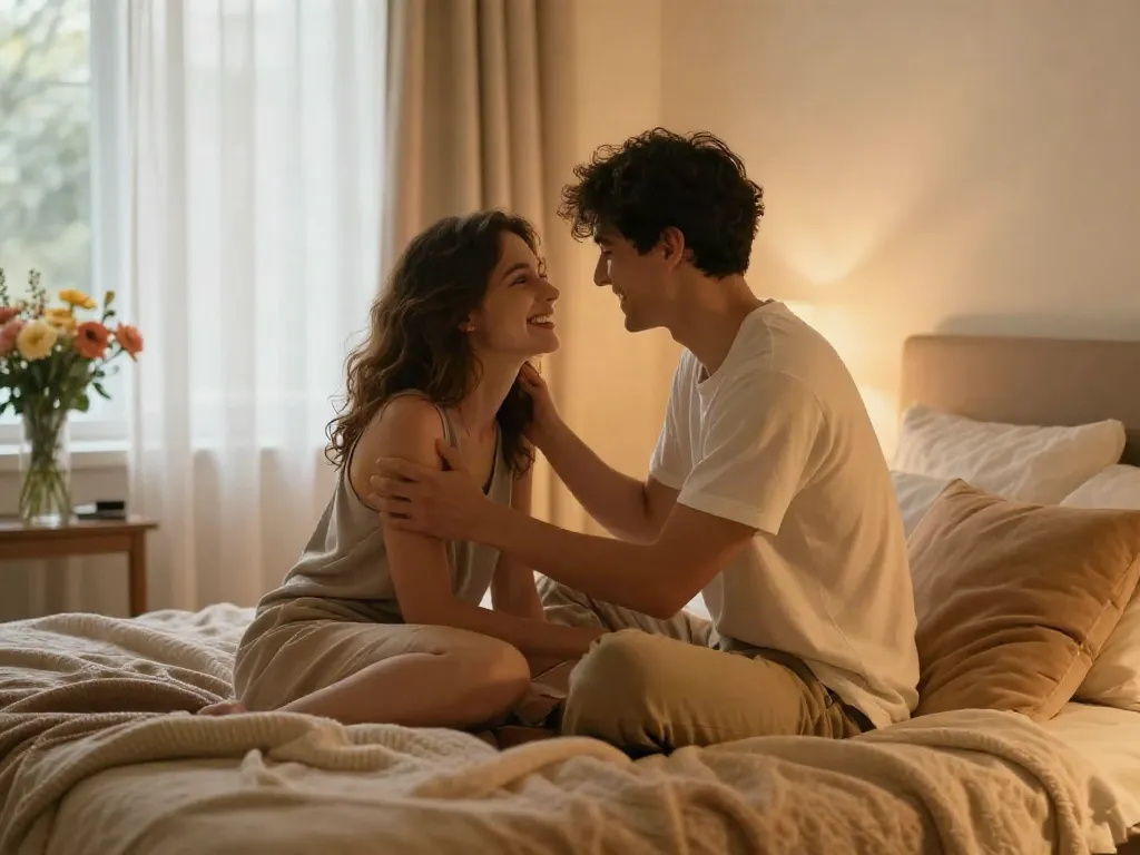 لقطة رومانسية تعرض سكس امهات مترجم في غرفة نوم دافئة ومريحة.