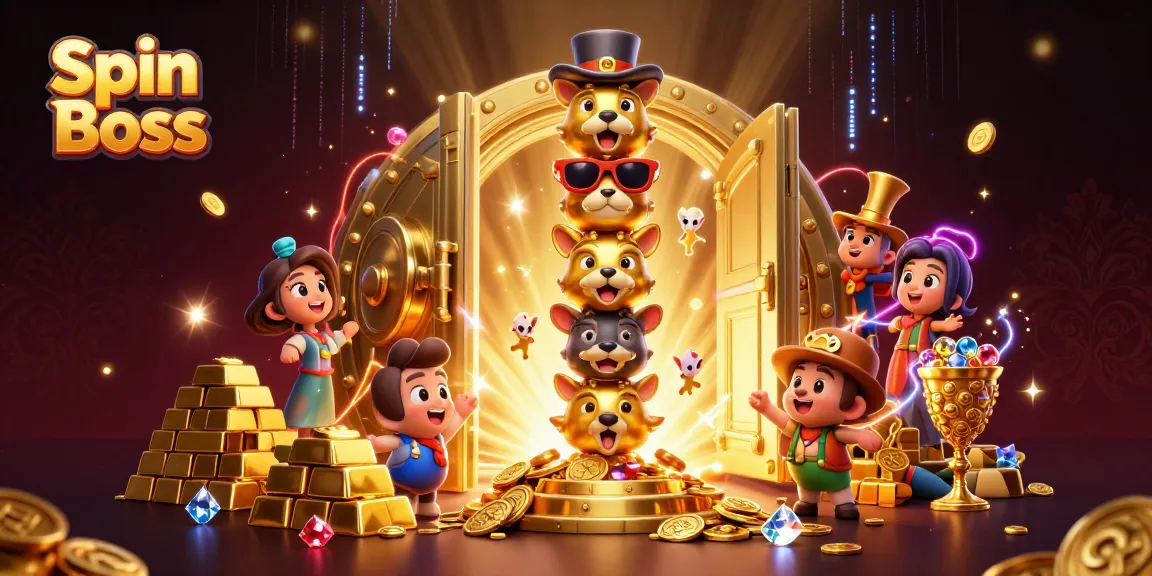 Spin Boss captivates players with vibrant golden totem and dazzling casino treasures in a lively 3D scene.